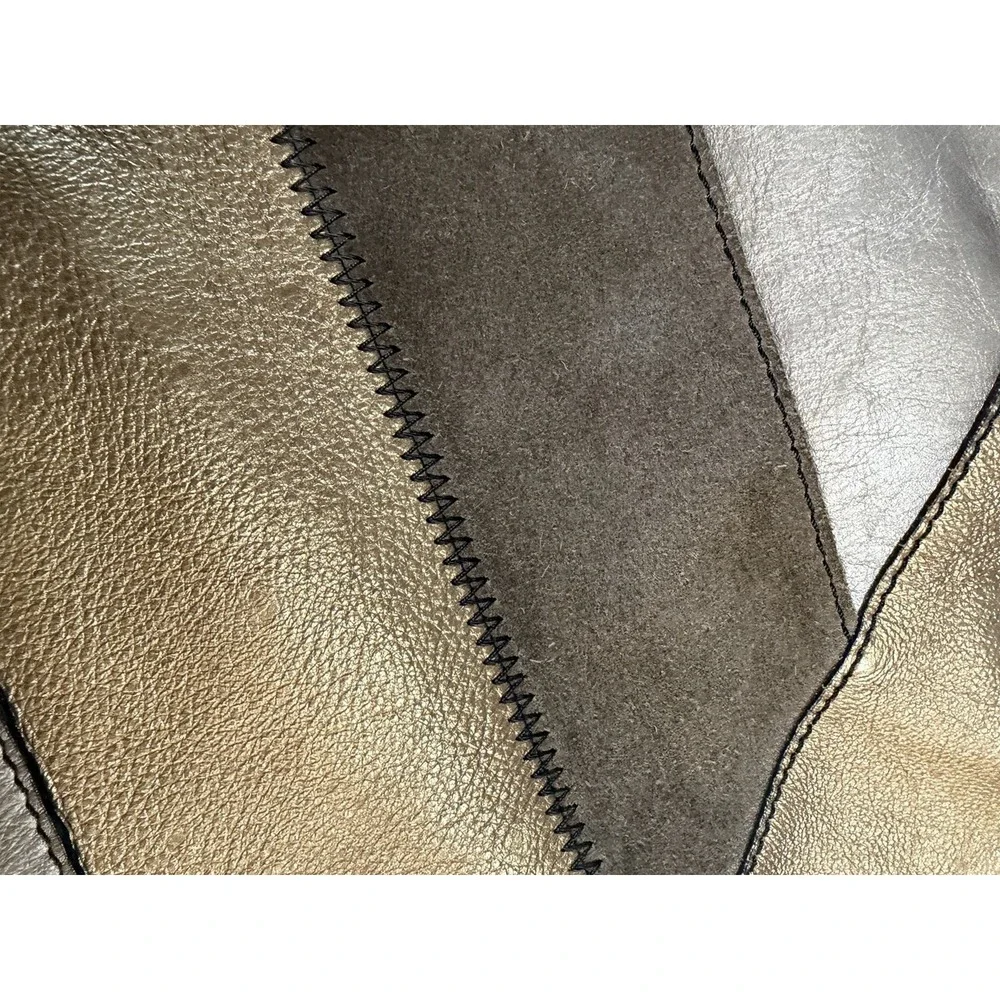 Fossil Handbag Patchwork Bronze Brown Suede Silver‎ Leather Shoulder Handbag